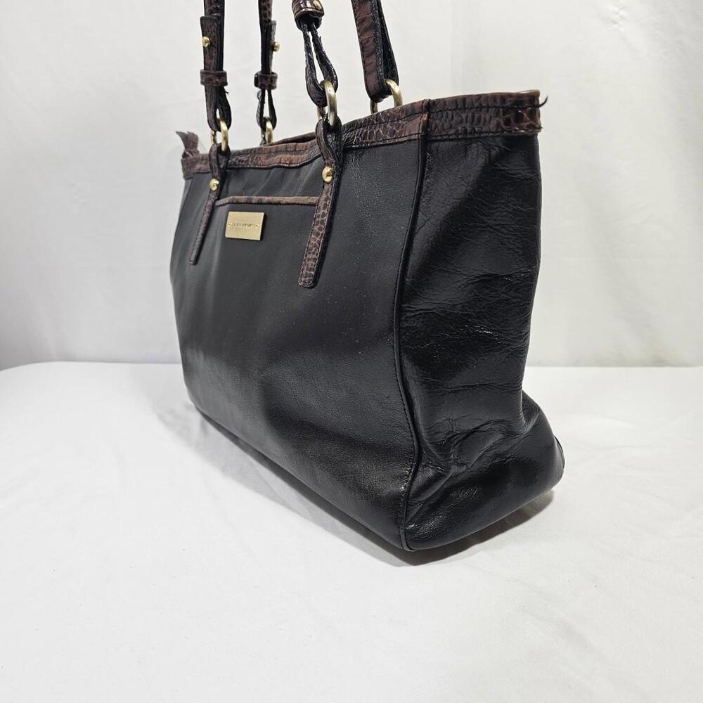 Brahmin Black Crocodile Embosed Leather Zippered Tote Shoulder Bag Purse - Picture 5 of 15